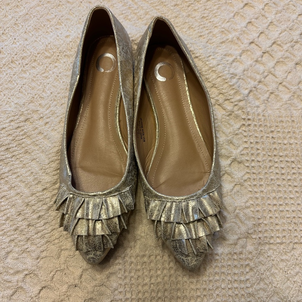 Metallic Ruffled Pointed Toe Flats